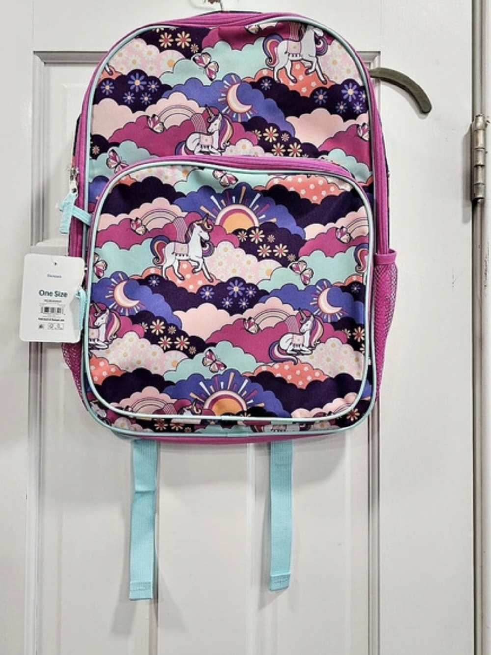 Kids Unicorn Clouds Rainbow Backpack Pink Light Blue School Bag One Size NWT